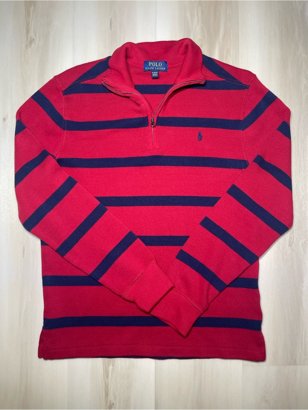 Polo Ralph Lauren Sweater Boys Youth XL (18-20) Red Striped Quarter Zip Pullover
